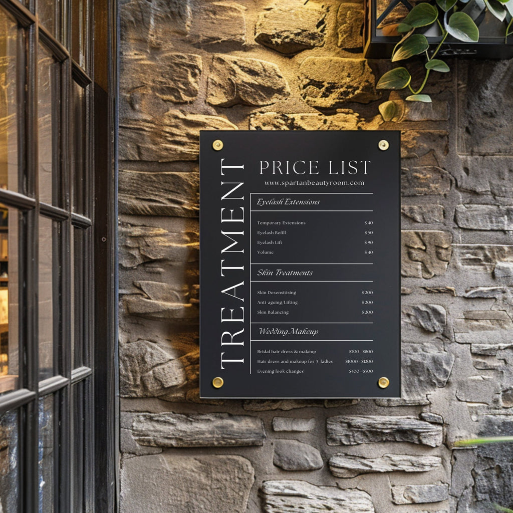 Customizable Acrylic Price Menu with QR Code for Salons, Spas, and Businesses
