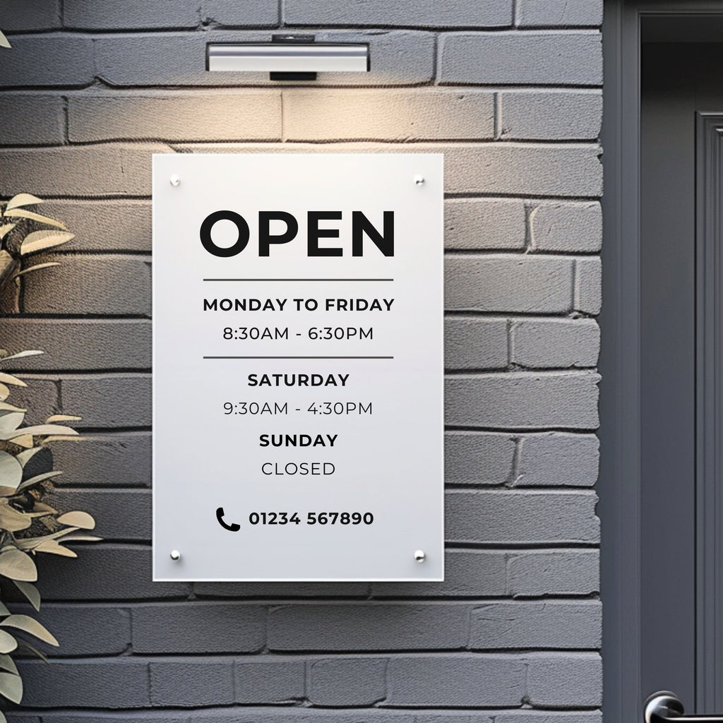 Shop Opening Times, Business Opening Hours, Personalised Acrylic Sign