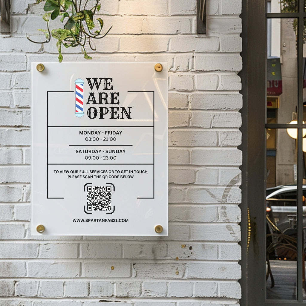 Personalised Acrylic Business Hours Sign, Shop Opening Times, QR Code Signage Plaque, Outdoor Office Sign, Reception, Door, Weatherproof