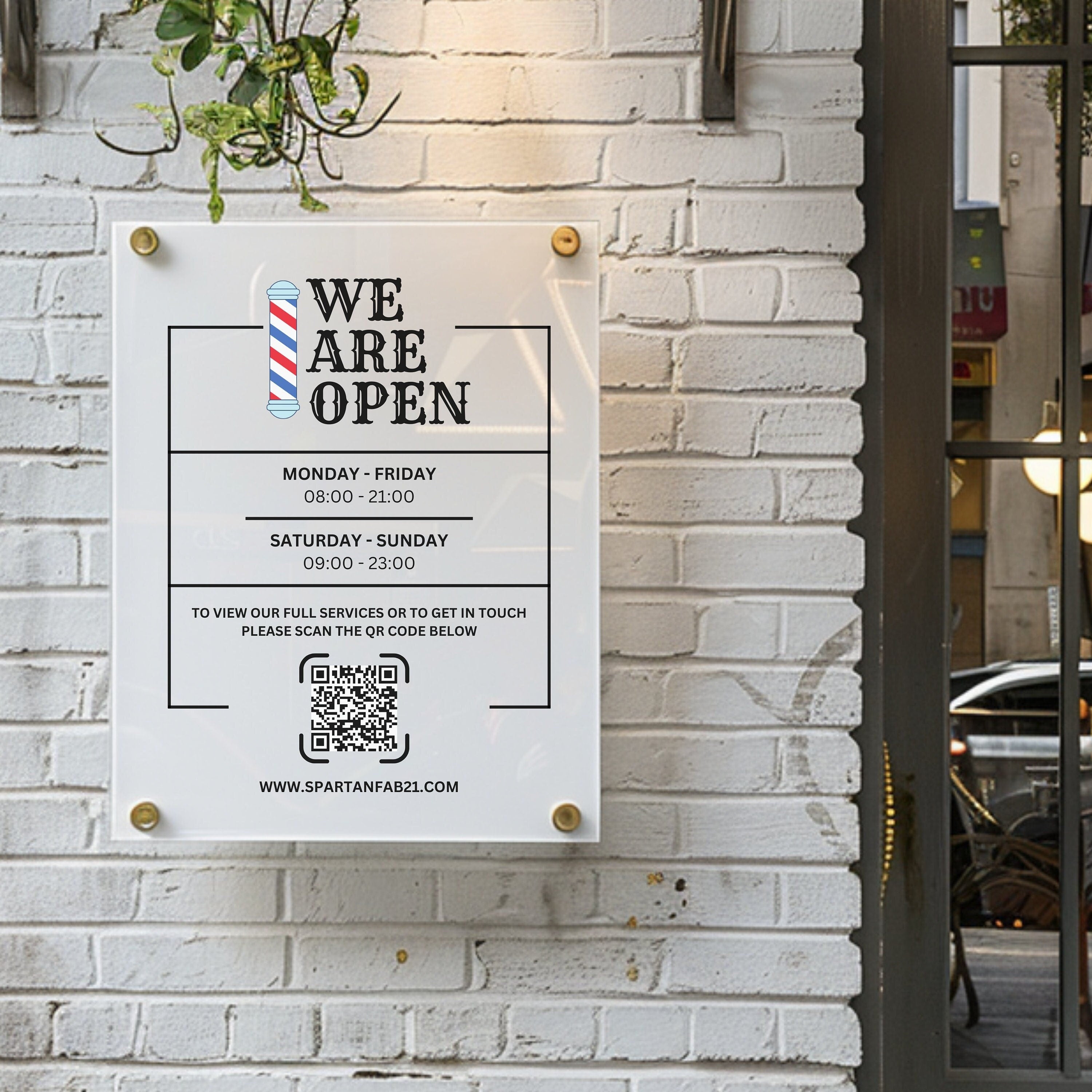 Personalised Acrylic Business Hours Sign, Shop Opening Times, QR Code Signage Plaque, Outdoor Office Sign, Reception, Door, Weatherproof