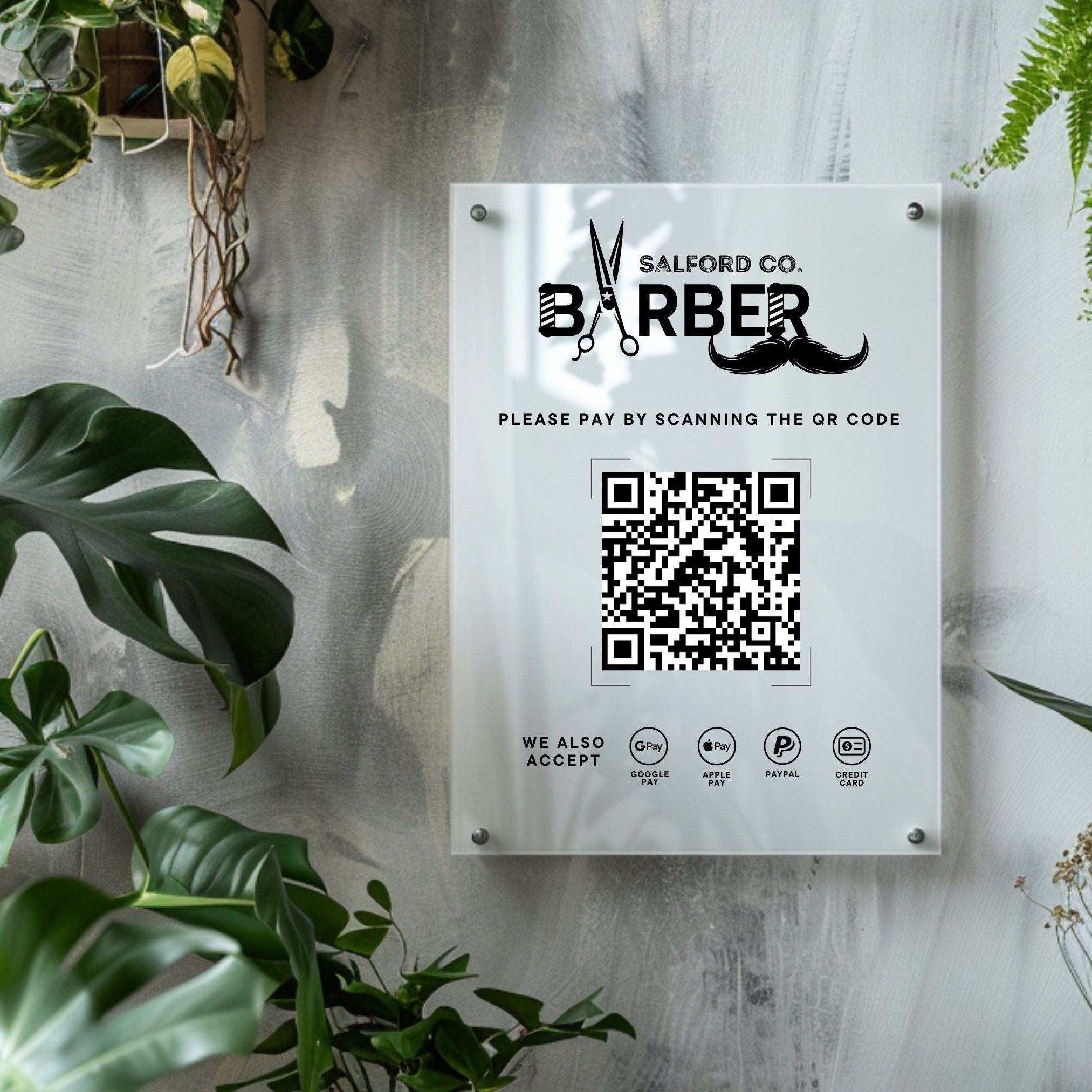 Personalised Acrylic Sign, Business Payment Sign, QR Code Sign, Scan to Book Appointment Plaque