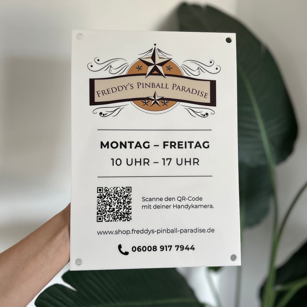 Personalised Acrylic Business Logo Sign, Personalised Shop Opening Times, Business Hours information, QR Code Signage Plaque, Salon Signs,