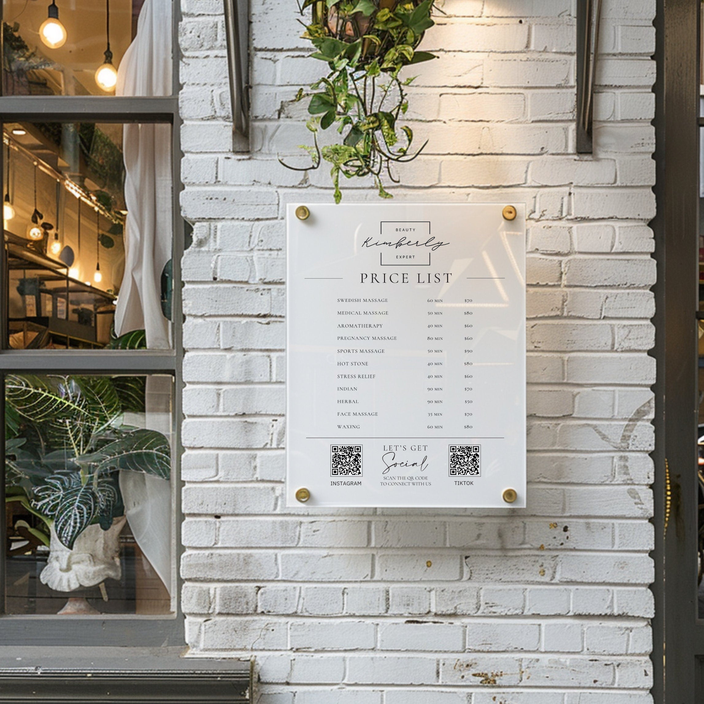 Personalised Acrylic Price List & QR Code | Beauty Salon Wall Sign | Hair Salon | White and Gold Price List | Treatment Board | Pricing Menu