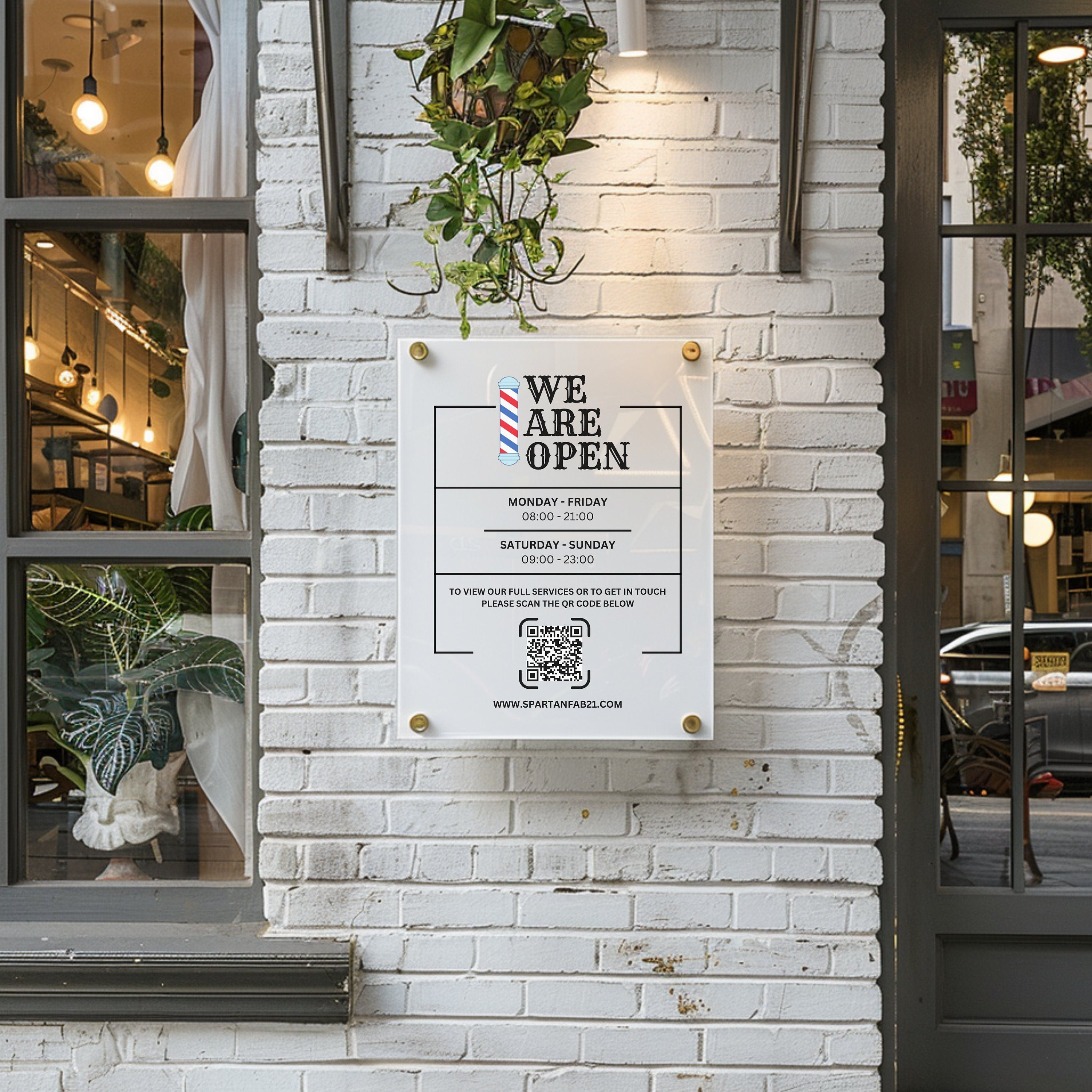 Custom Acrylic Business Hours Sign with QR Code - Personalized Weatherproof Plaque for Shop or Office
