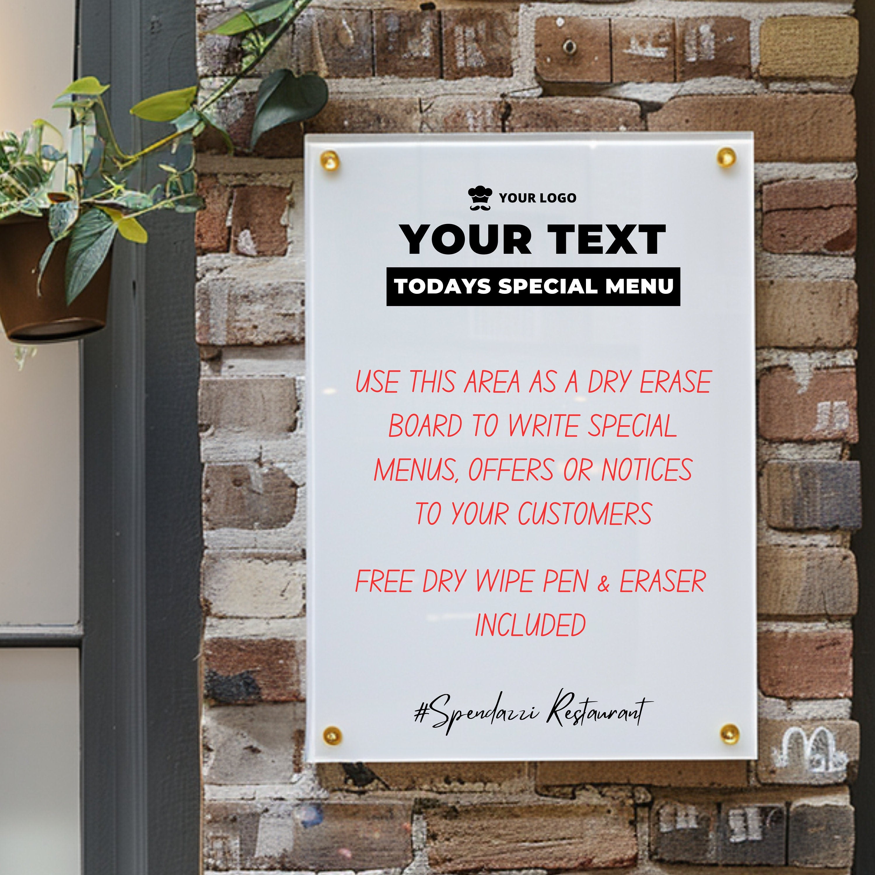 Personalised Acrylic Sign with Business Logo, Dry Wipe Specials Menu, QR Code Signage Plaque Personalised Shop Opening Times