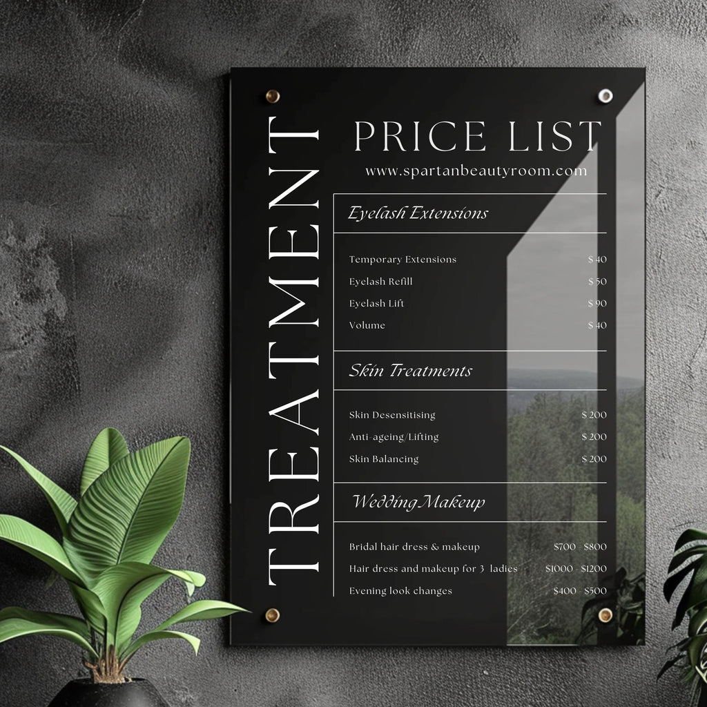 Personalised Acrylic Price List & QR Code | Beauty Salon Wall Sign | Hair Salon | White and Gold Price List | Treatment Board | Pricing Menu