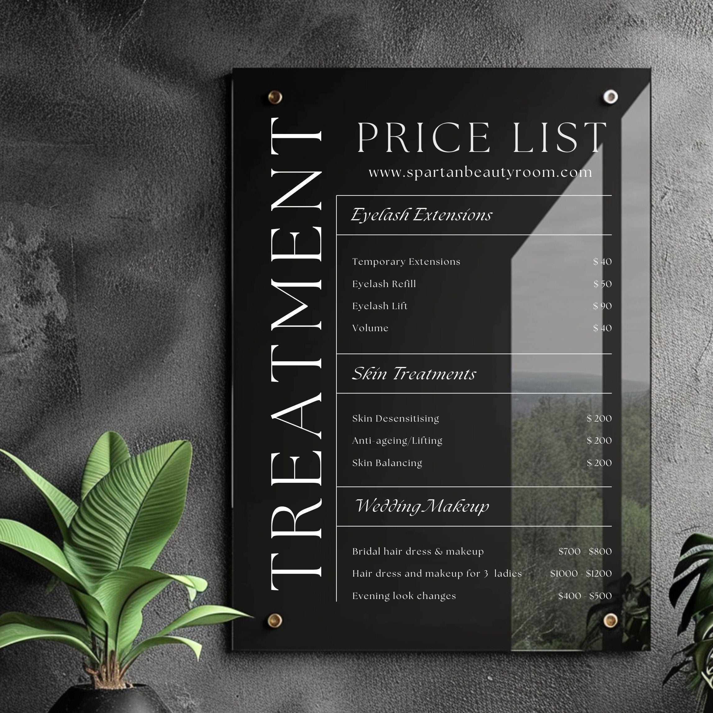 Personalised Acrylic Price List & QR Code | Beauty Salon Wall Sign | Hair Salon | White and Gold Price List | Treatment Board | Pricing Menu