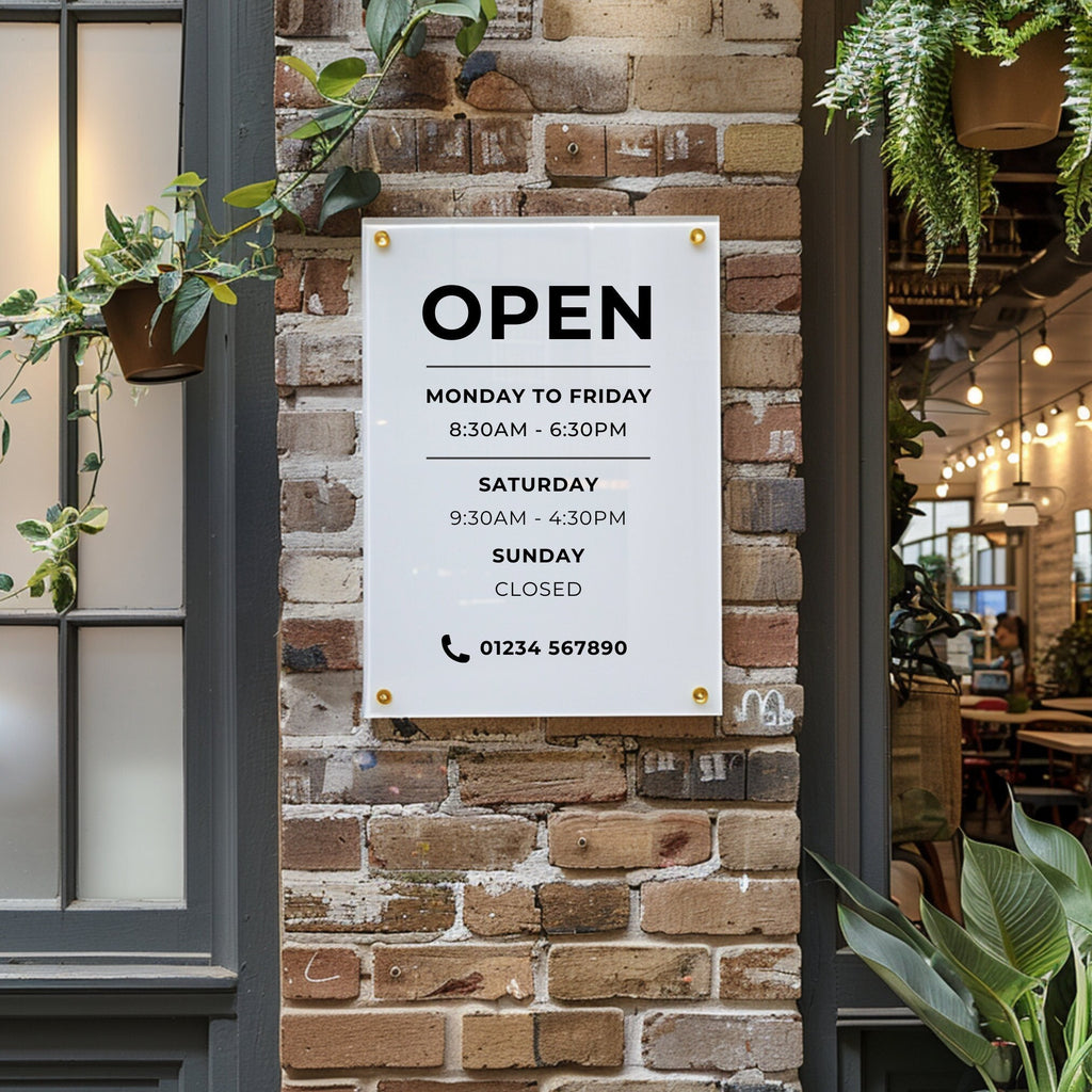 Office Opening Hours Sign, Custom Acrylic Sign, Wall Plaque, Opening Times Display