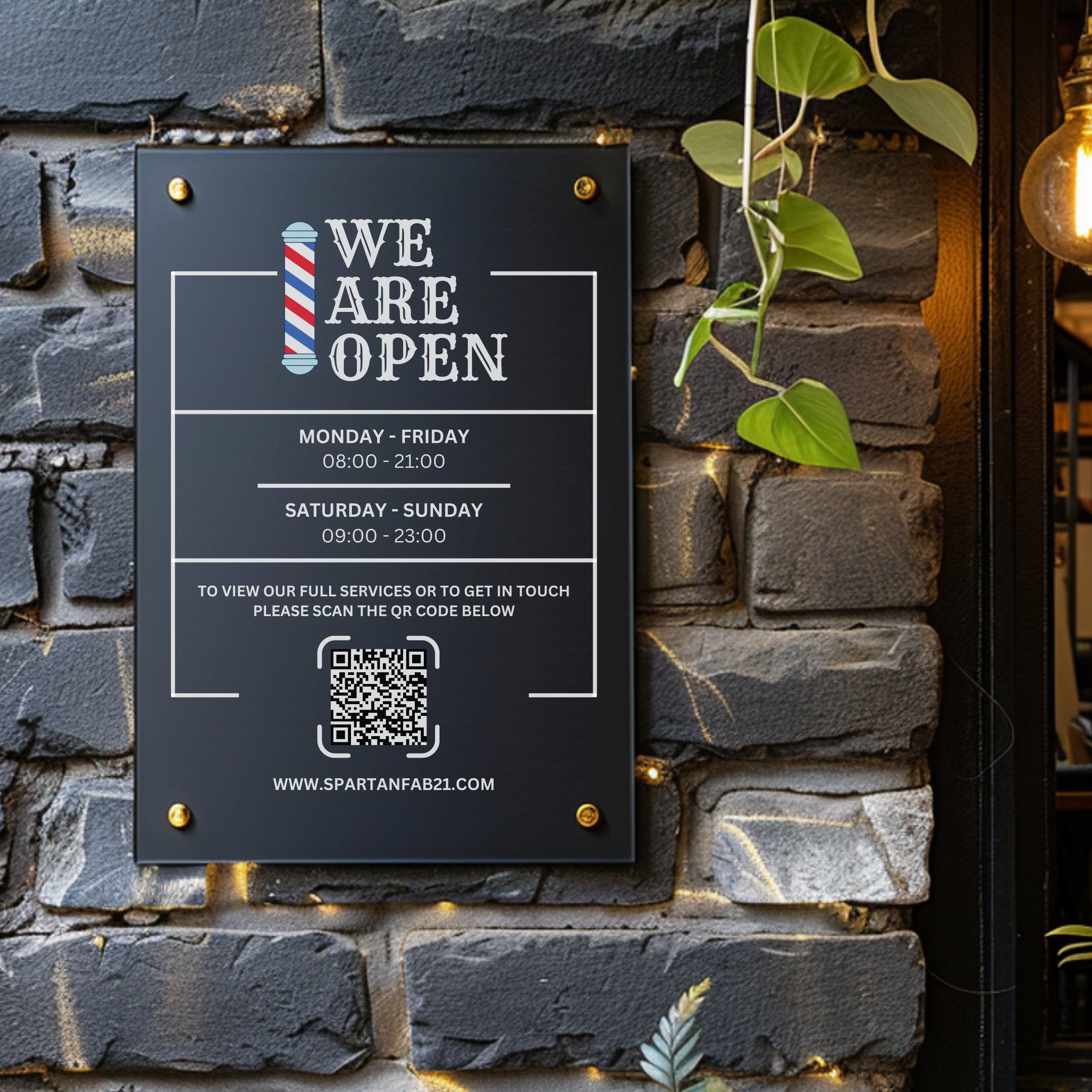 Personalised Acrylic Business Hours Sign, Shop Opening Times, QR Code Signage Plaque, Outdoor Office Sign, Reception, Door, Weatherproof