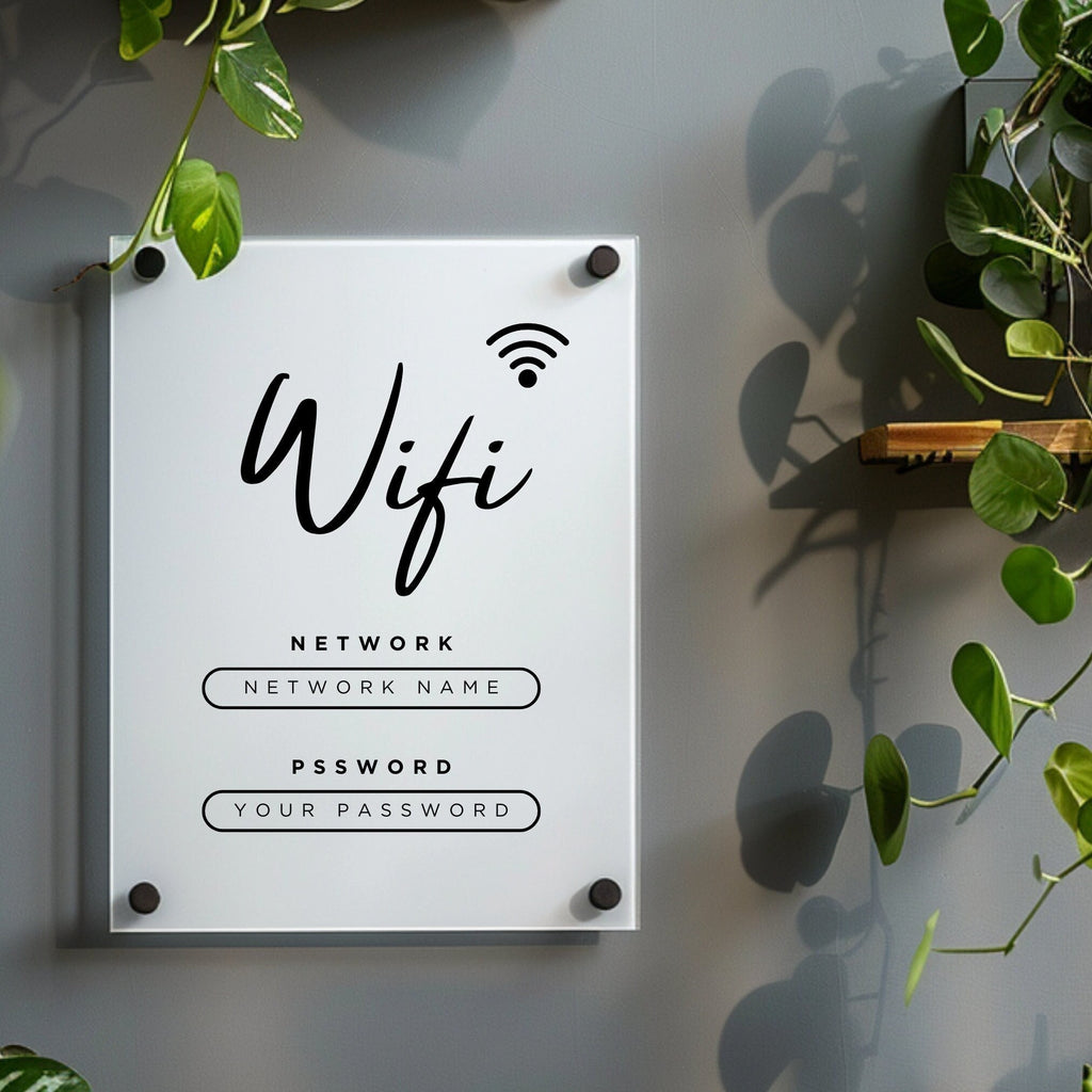 wifi acrylic wall sign, scan to connect QR code sign for AirBNB holiday rental, home, office or small business. personalised logo acrylic sign
