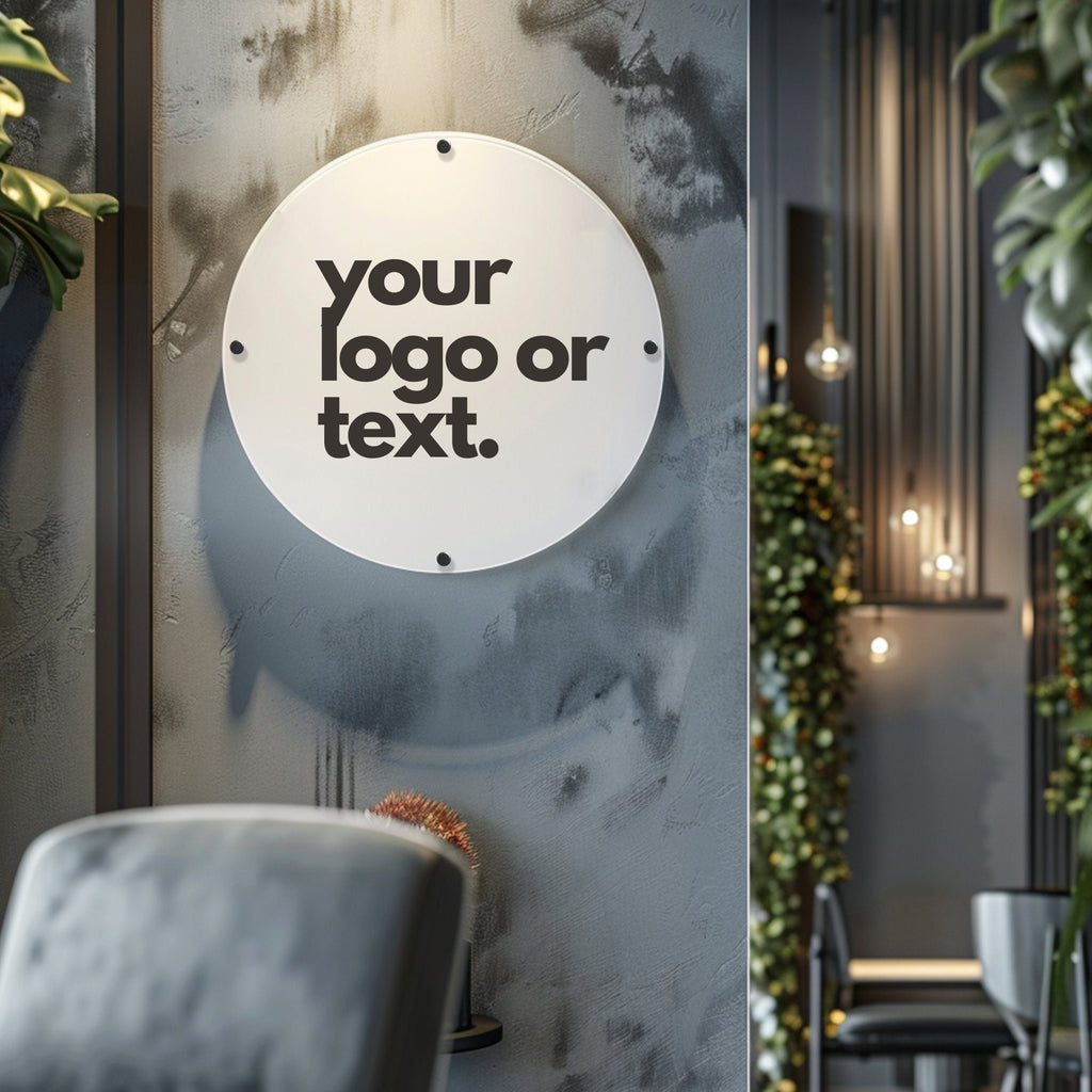 Wall mounted circular acrylic sign plaque, personalised any text or logo business sign - SpartanUK Etsy