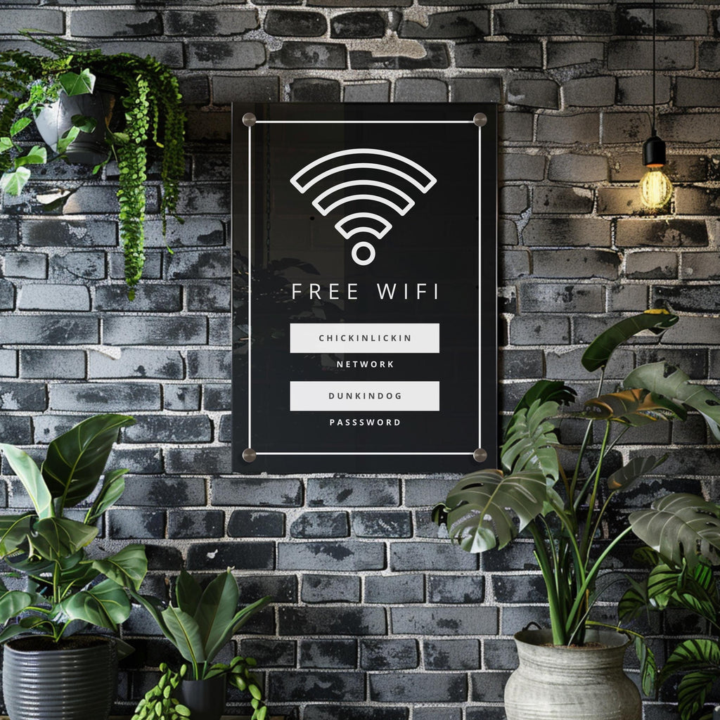 wifi acrylic wall sign, scan to connect QR code sign for AirBNB holiday rental, home, office or small business. personalised logo acrylic sign