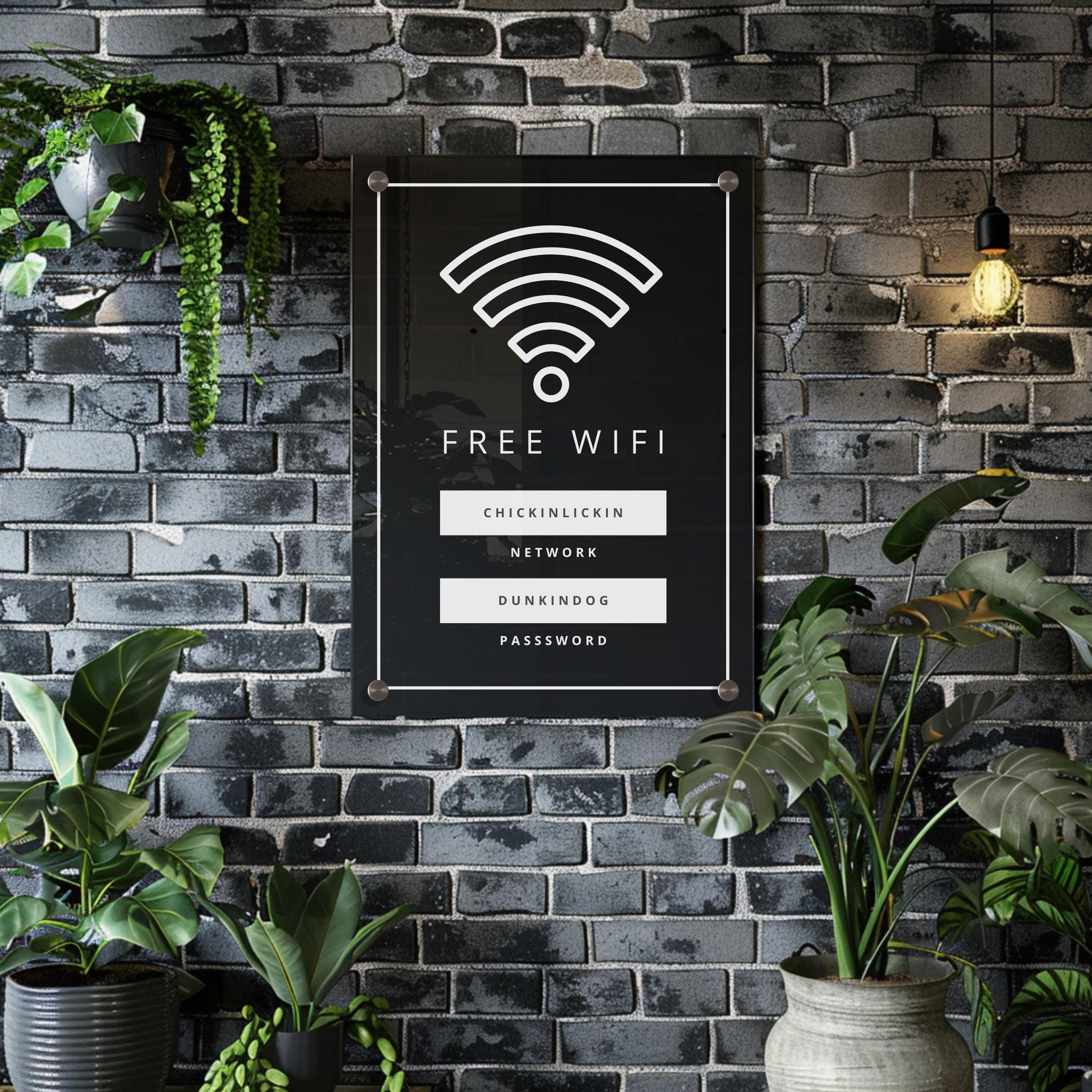 wifi acrylic wall sign, scan to connect QR code sign for AirBNB holiday rental, home, office or small business. personalised logo acrylic sign