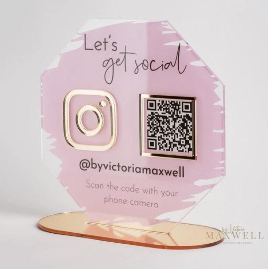 hexagon qr codeacrylic sign with gold mirror stand