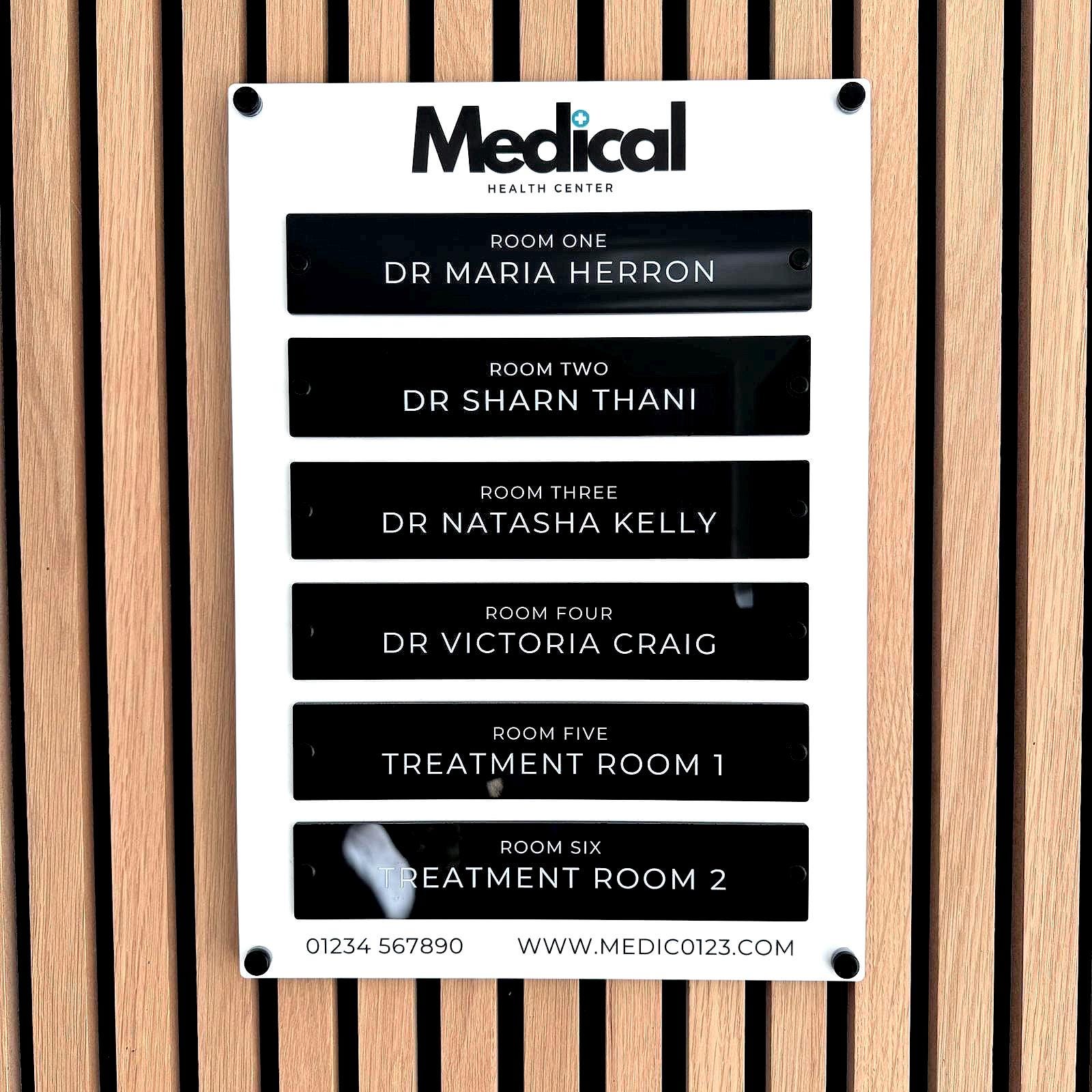 Custom Building Office Directory Sign or Registry Board with individual face mounted acrylic plaques. Wall mounted Business Wayfinding Signage, Outdoor or Indoor Acrylic Business Logo Sign | Made by Spartan Fabrication