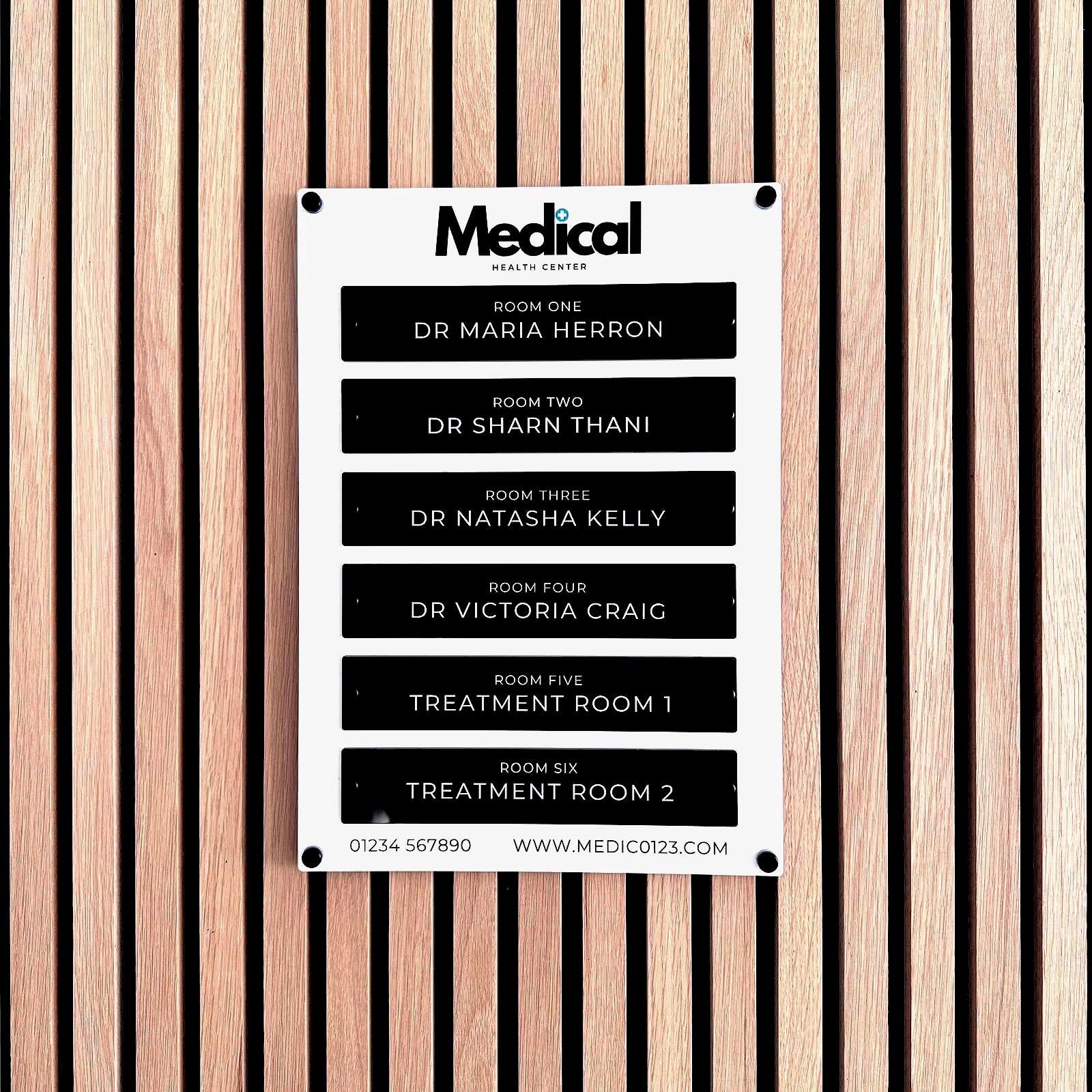 Custom Building Office Directory Sign or Registry Board with individual face mounted acrylic plaques. Wall mounted Business Wayfinding Signage, Outdoor or Indoor Acrylic Business Logo Sign | Made by Spartan Fabrication
