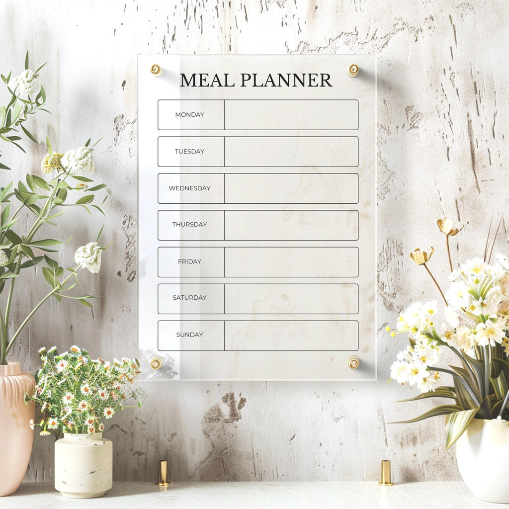 Personalised Acrylic Weekly Meal Planner | Family Wall Organiser Signage l Dry Wipe Organization Calendar | Meal Food Shopping List