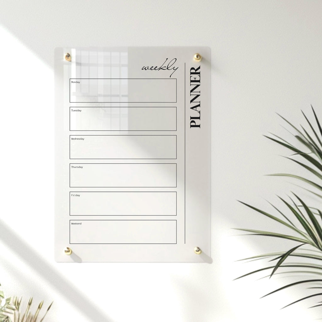 Personalised Acrylic Weekly Planner | Family Wall Organiser Signage l Dry Wipe Organization Calendar | Meal Food Shopping List
