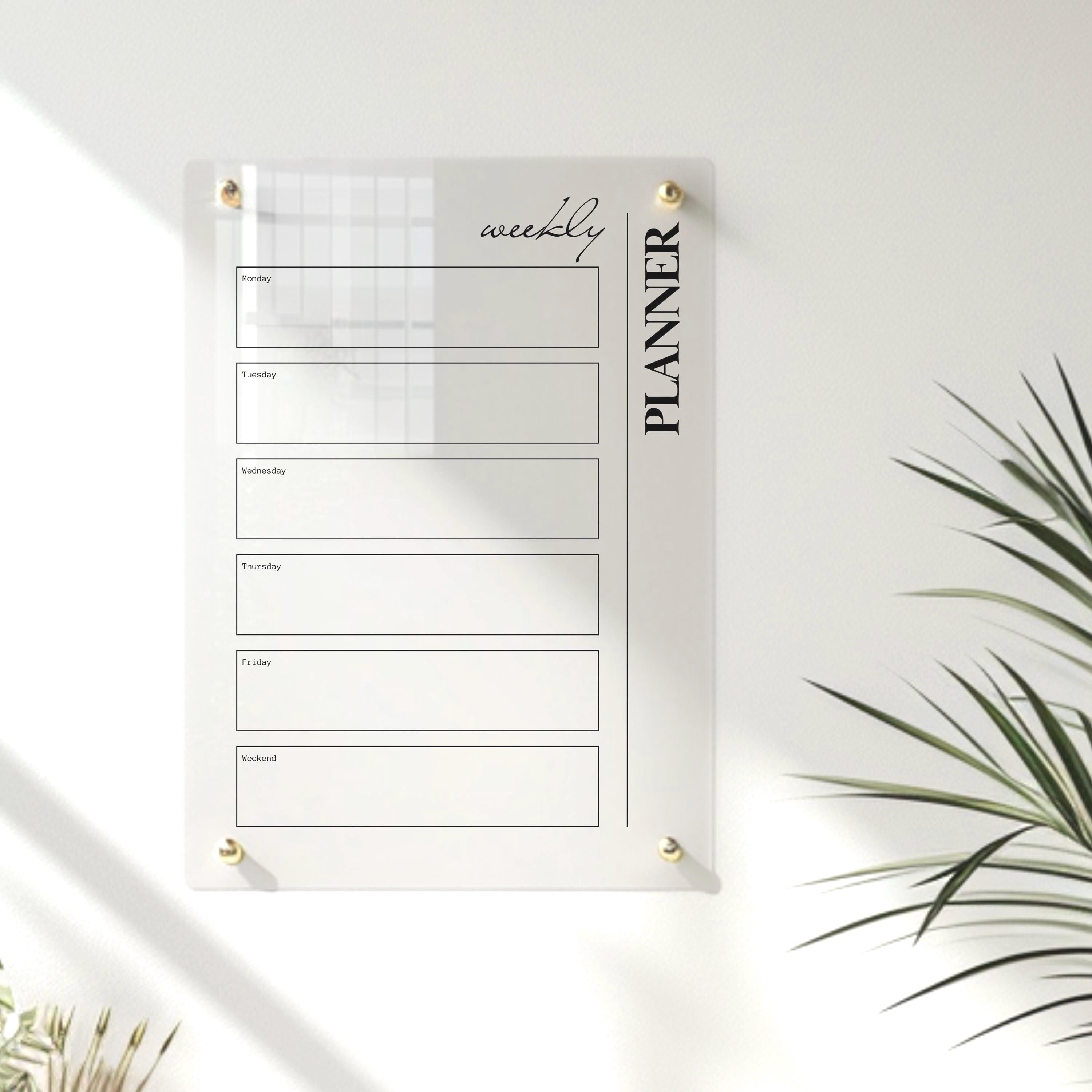 Personalised Acrylic Weekly Planner | Family Wall Organiser Signage l Dry Wipe Organization Calendar | Meal Food Shopping List
