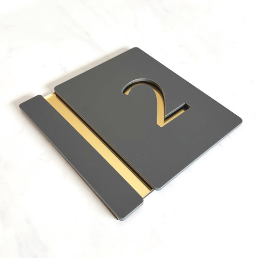 Personalised House Number Sign, Gold Mirror Acrylic Sign, Slate Grey House Sign, Gold and Black House Sign