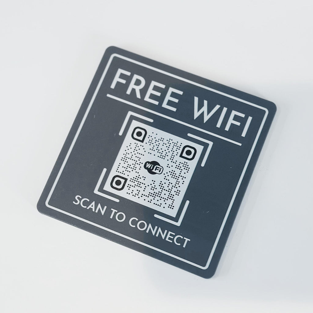 Restaurant or bar table ordering QR code plaques. personalised with own details, table number and custom QR code