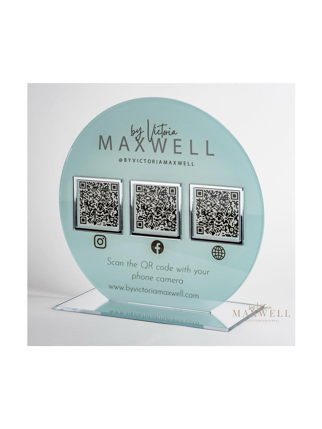 Personalised Circle QR Code Sign Connect with us Social Media Stand