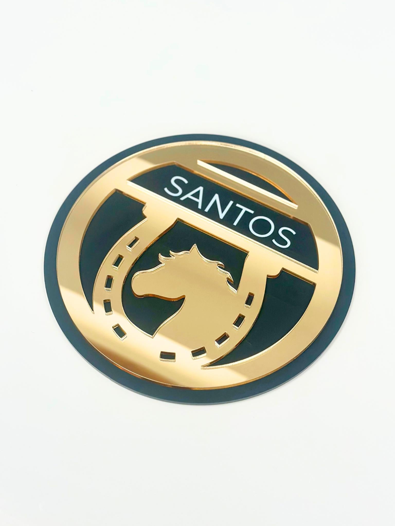 Personalized horse stable sign made from matte acrylic with mirror acrylic front, featuring UV-printed white ink text for durability and elegance