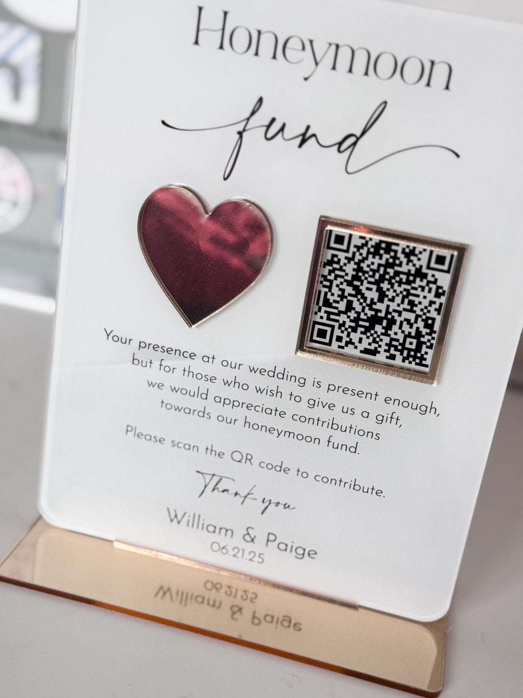 Honeymoon Fund QR code Wedding Acrylic Sign