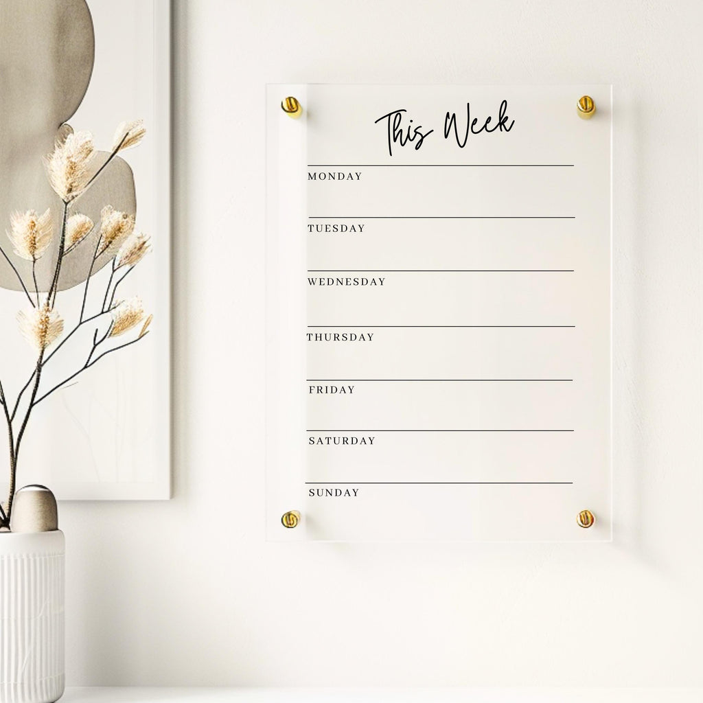 Personalised Acrylic Family Planner | Dry Wipe Wall Organiser | Kitchen Calendar Signage l Reuseable Organization Chart