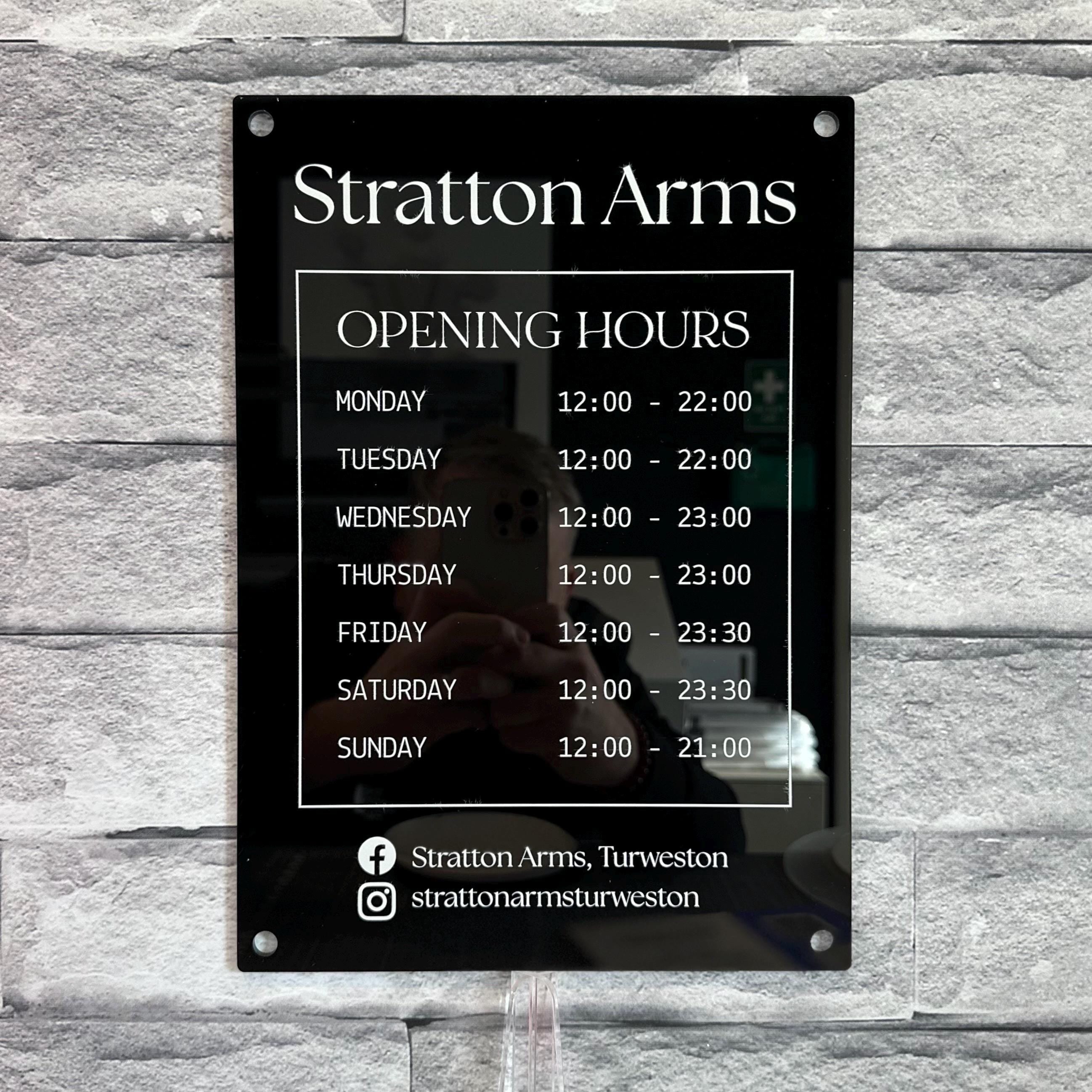 Custom Printed Acrylic Business Hours Sign, Personalised Shop Opening Times, QR Code Signage Plaque, Outdoor Office Sign, Reception, Door