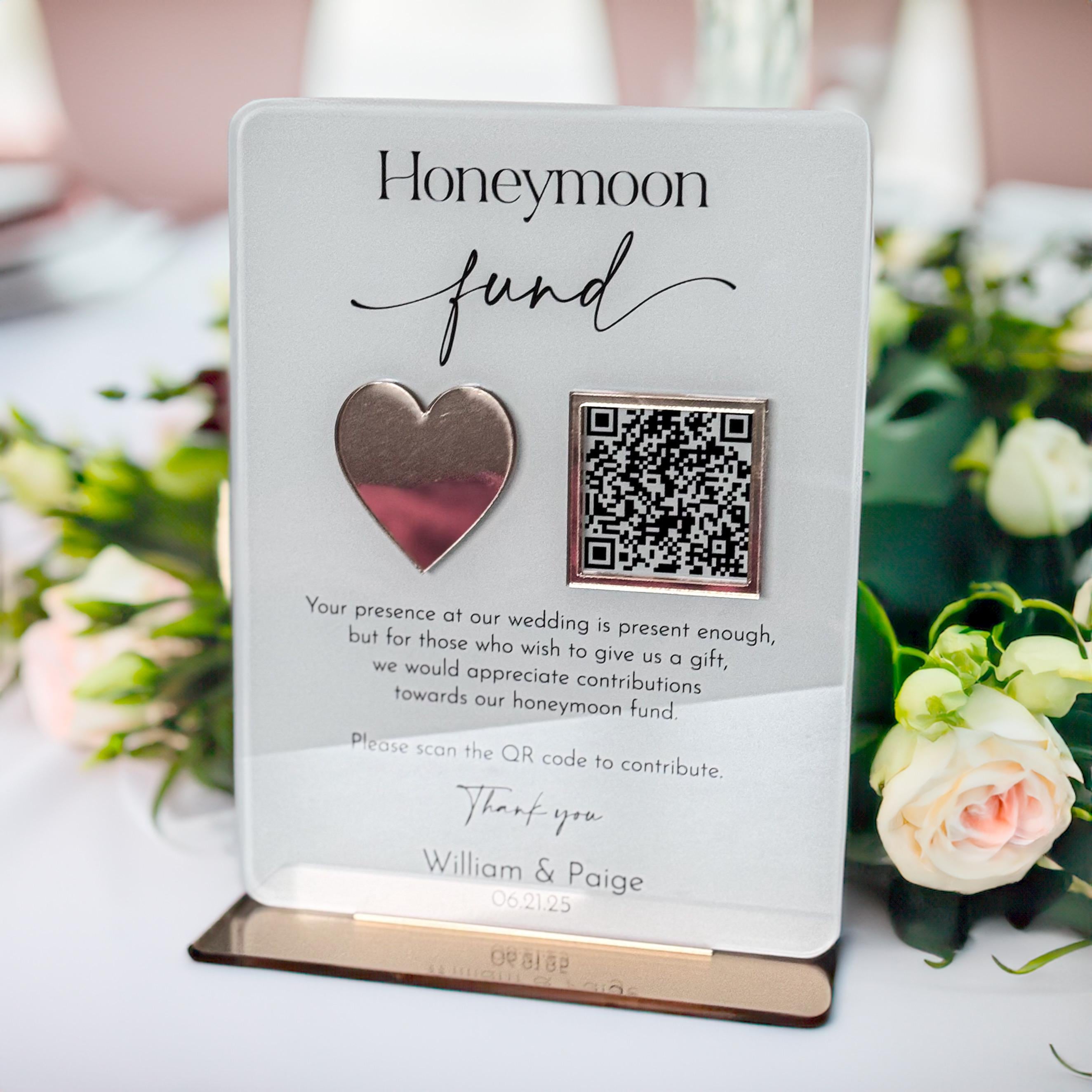 Honeymoon Fund QR code Wedding Acrylic Wedding Table Sign