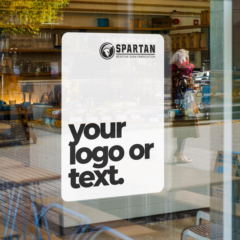 shop window sign, removable glass sticker, personalised window cling, business advertising notice