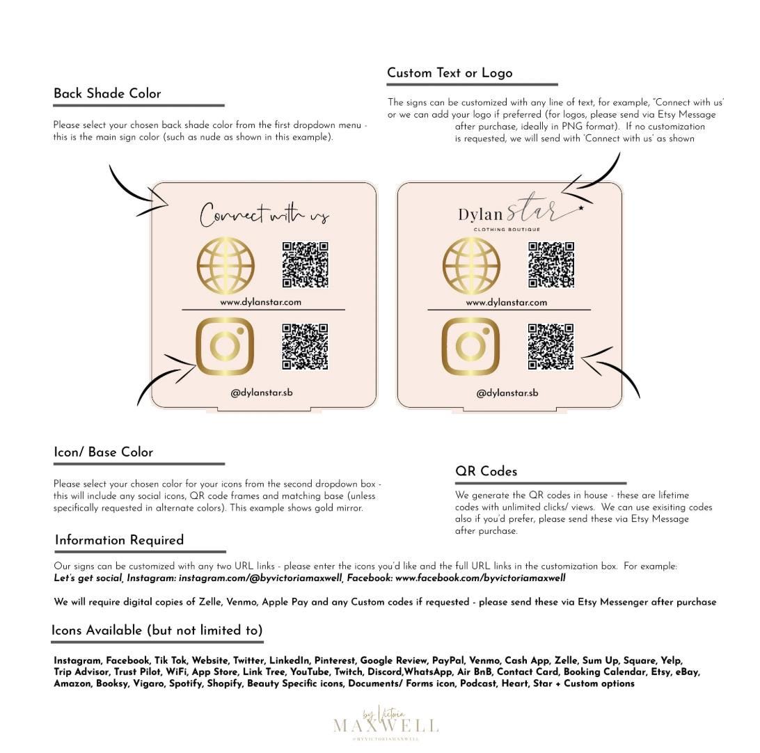 QR Code Business Instagram Facebook Social Media Sign with Logo | Salon Sign | QR Code Sign Tabletop Plaque