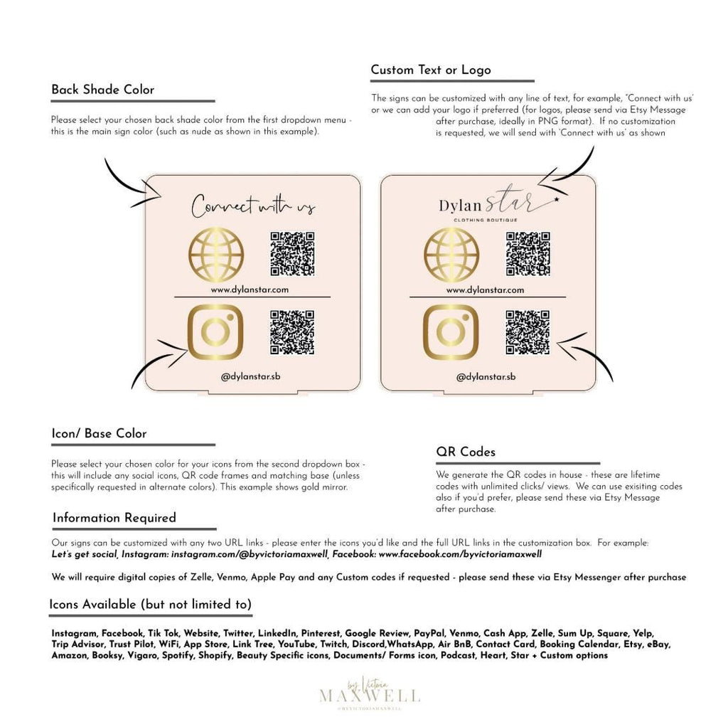 QR Code Business Instagram Facebook Social Media Sign with Logo | Salon Sign | QR Code Sign Tabletop Plaque