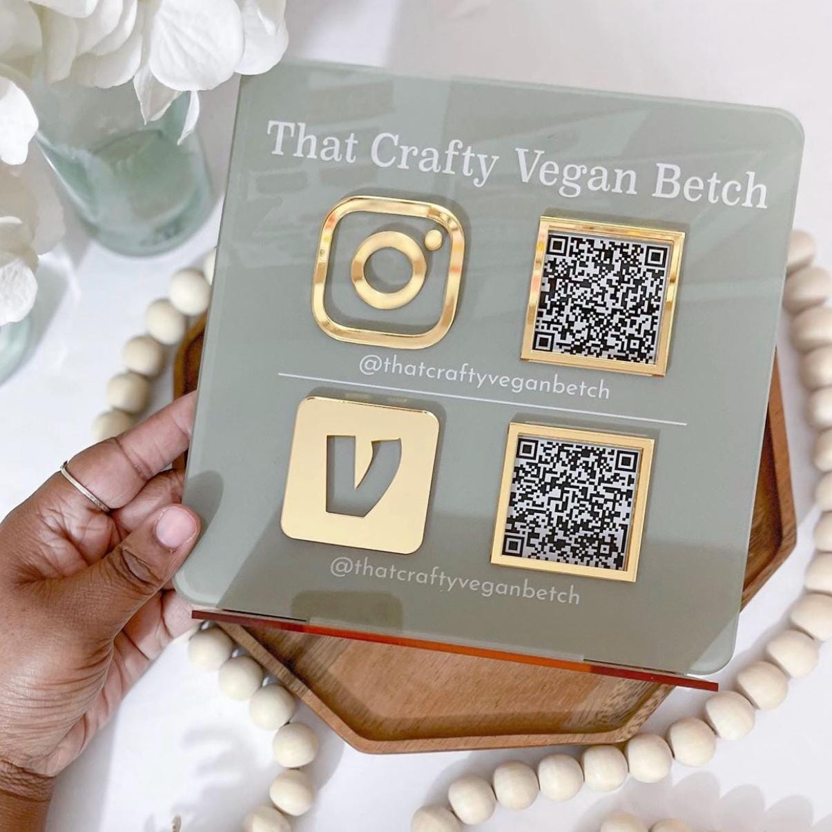 QR Code Business Instagram Facebook Social Media Sign with Logo | Salon Sign | QR Code Sign Tabletop Plaque