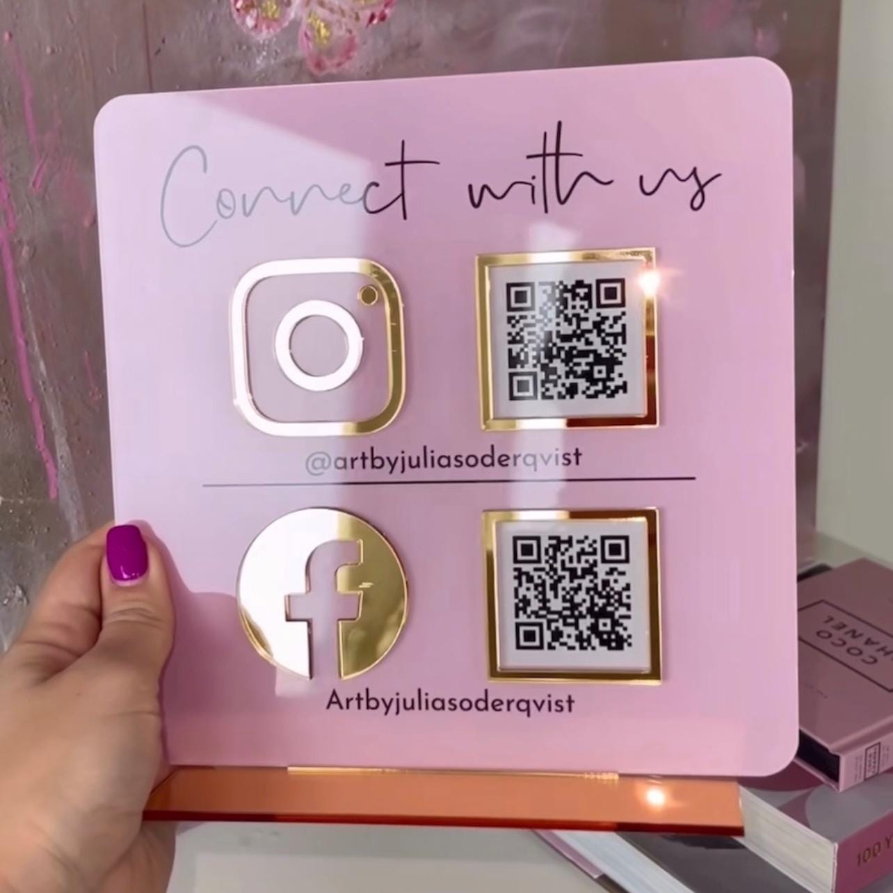 QR Code Business Instagram Facebook Social Media Sign with Logo | Salon Sign | QR Code Sign Tabletop Plaque
