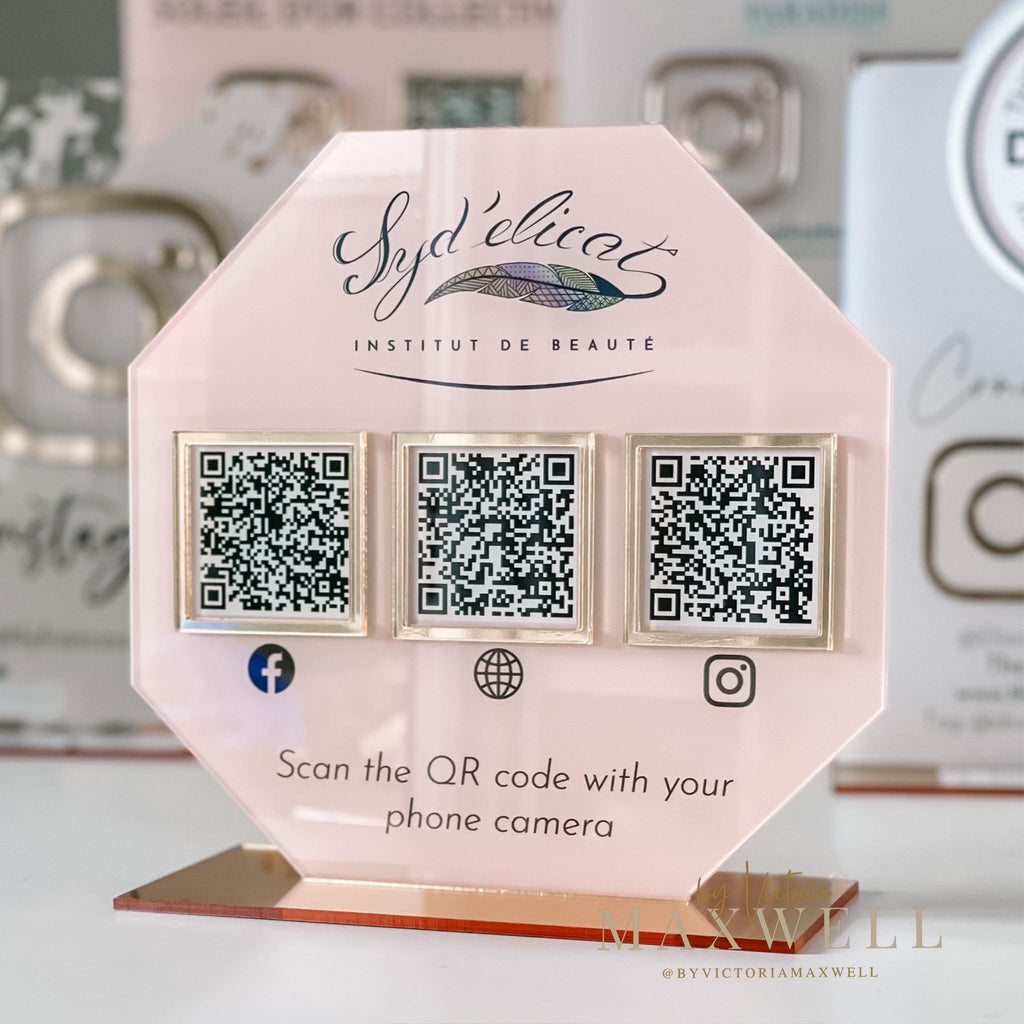 3 QR Code Business Social Media Sign | Salon Sign | Beauty Sign | QR Code Sign | Reviews or Payments
