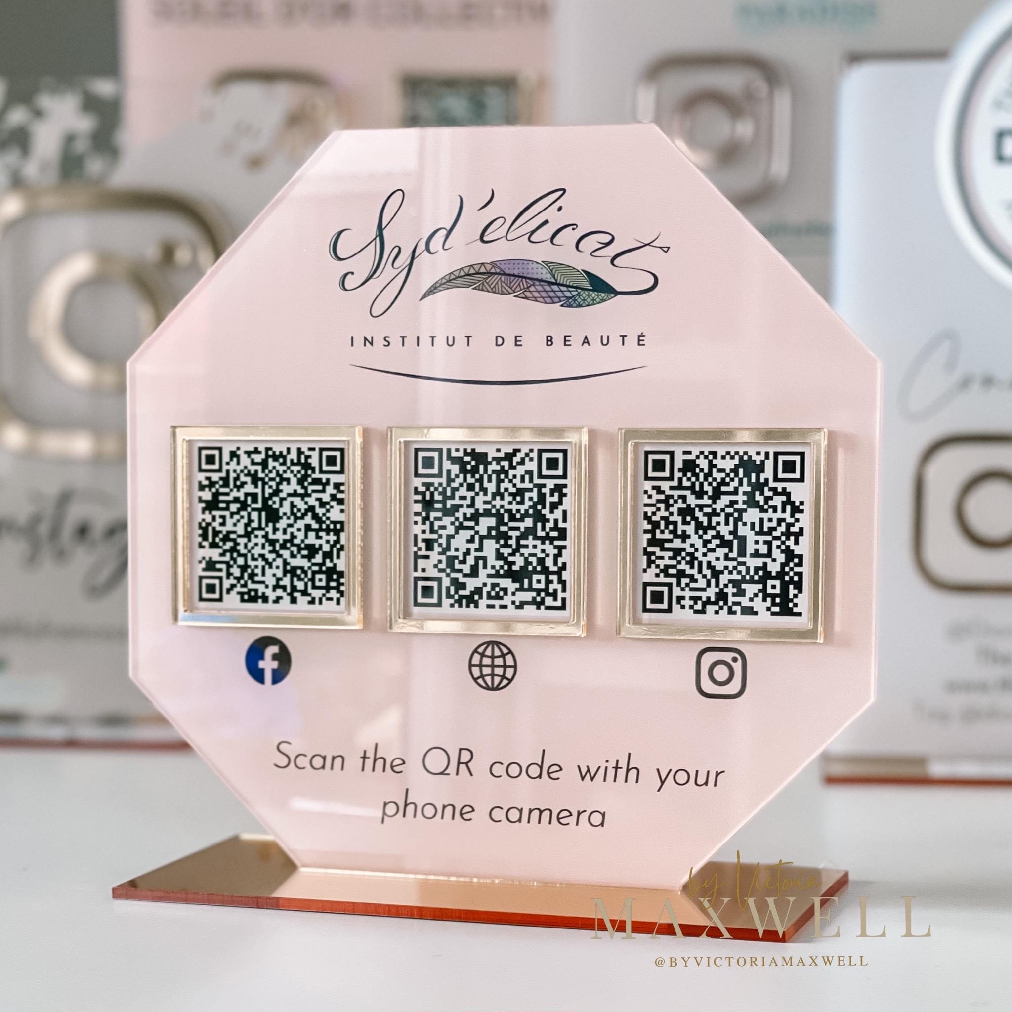 3 QR Code Business Social Media Sign | Salon Sign | Beauty Sign | QR Code Sign | Reviews or Payments