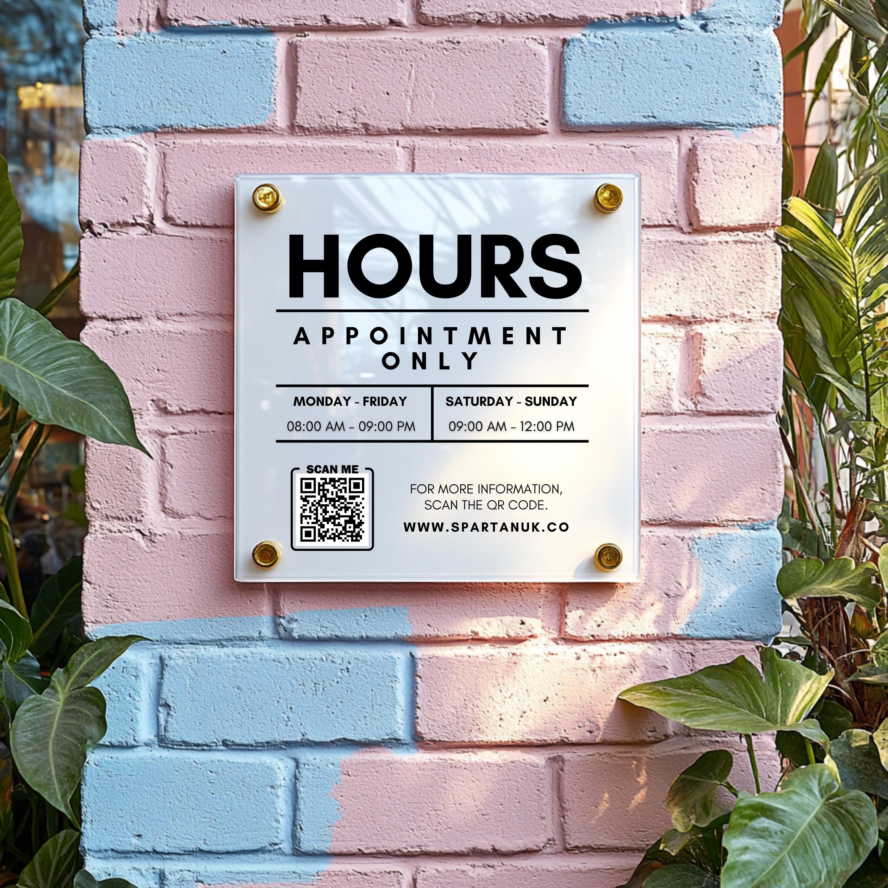 Personalized Acrylic Business Hours Sign with Logo for Office, Storefront, or Door