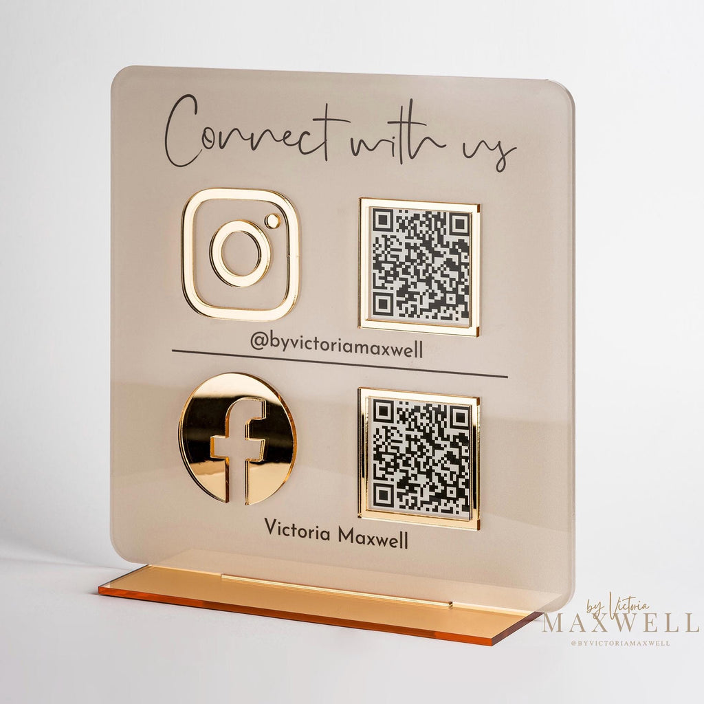 QR Code Business Instagram Facebook Social Media Sign with Logo | Salon Sign | QR Code Sign Tabletop Plaque