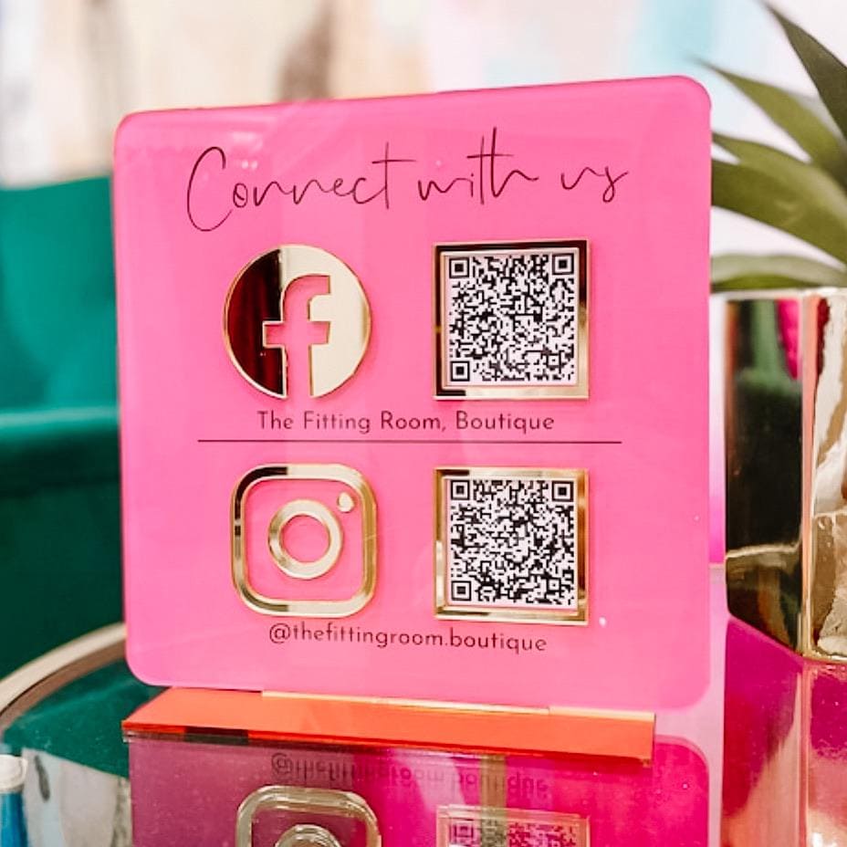 QR Code Business Instagram Facebook Social Media Sign with Logo | Salon Sign | QR Code Sign Tabletop Plaque