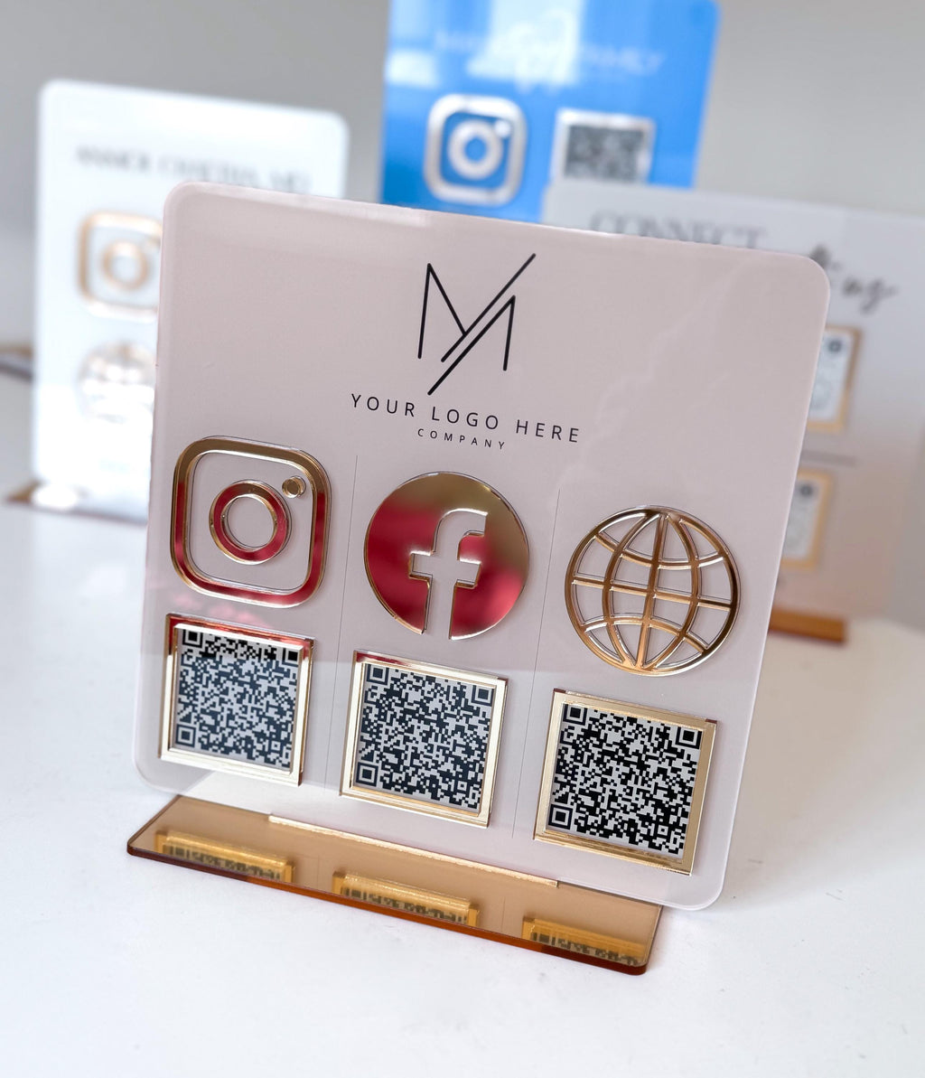 3 QR Code Business Instagram Facebook Social Media Sign | Salon Sign | QR Code Sign Tabletop Plaque