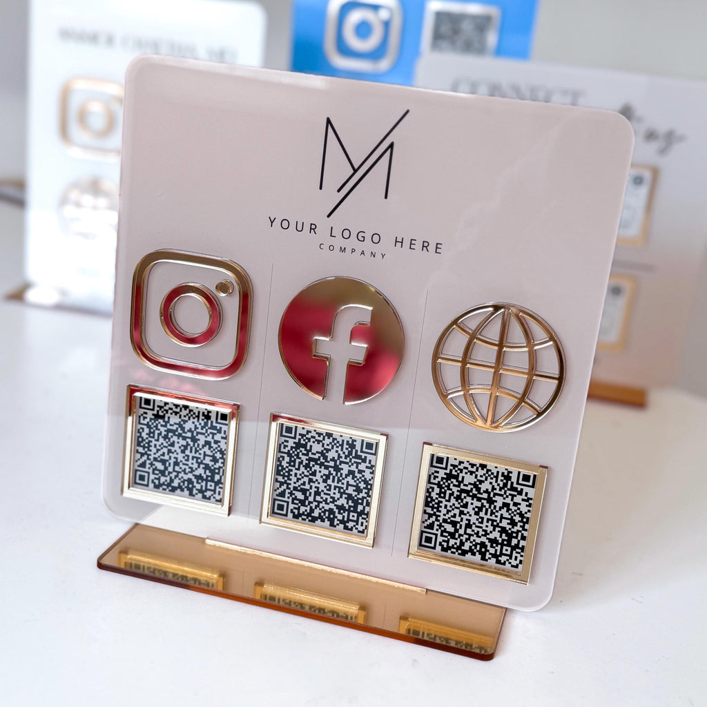 3 QR Code Business Instagram Facebook Social Media Sign | Salon Sign | QR Code Sign Tabletop Plaque