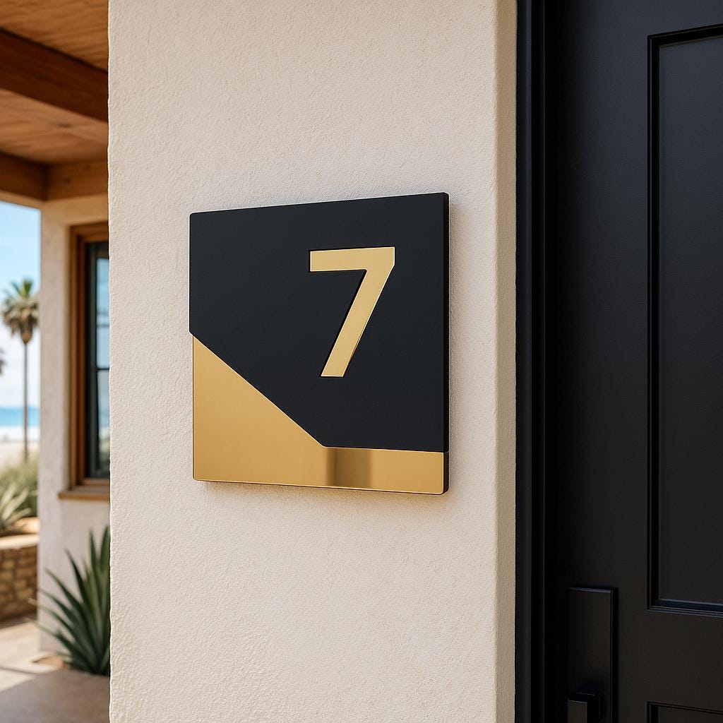 Personalised House Number Sign, Rose Gold Mirror Acrylic Sign, Slate Grey House Sign, Gold and Black House Sign