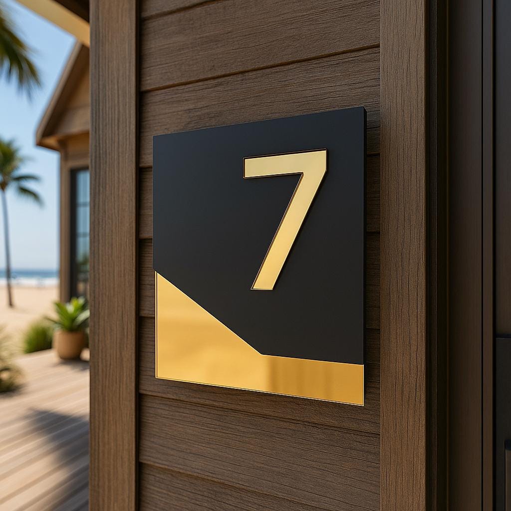 Personalised House Number Sign, Rose Gold Mirror Acrylic Sign, Slate Grey House Sign, Gold and Black House Sign
