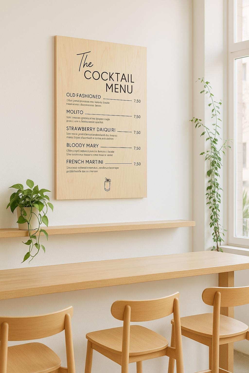 Personalised Wood Laminate Service Menu, Wooden Business Logo Sign, Cocktail Price Board, QR Code Signage Plaque, Salon Event Treatment