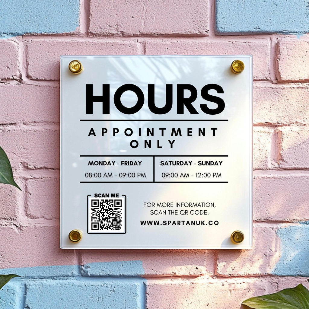 opening hours sign. acrylic business logo sign, wall mounted business signage