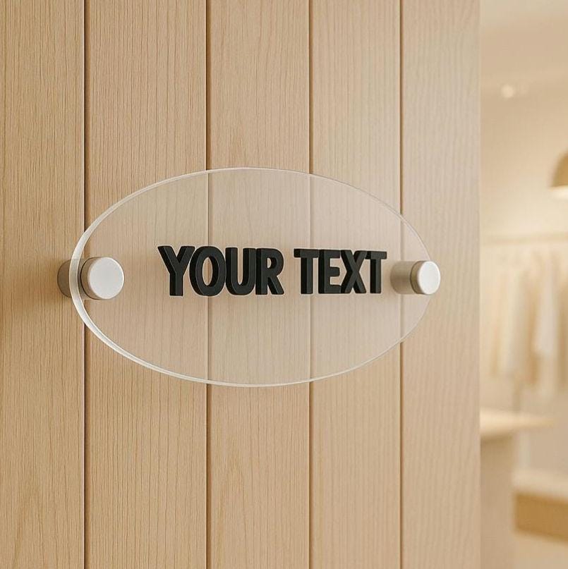 Personalised 3D office door name sign with raised custom text in a choice of premium mirore acrylic.