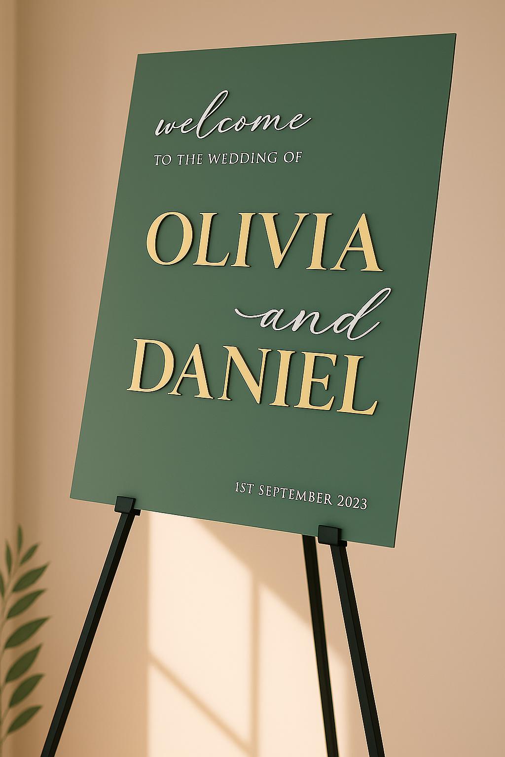Large Wedding Welcome Sign Acrylic Reception Sign with 3D Mirror Detail
