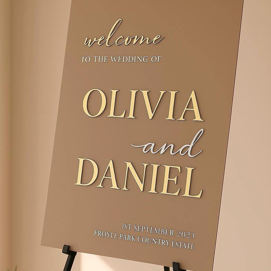 Large Wedding Welcome Sign Acrylic Reception Sign with 3D Mirror Detail